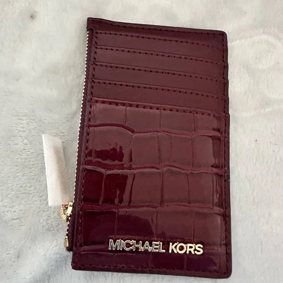 Michael Kors Deep Red Croc-Embossed Card Holder - Picture 5 of 8